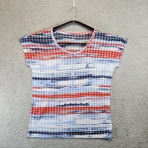 Relativity Red White Blue Top Womens Size Medium Stripe Casual Sheer